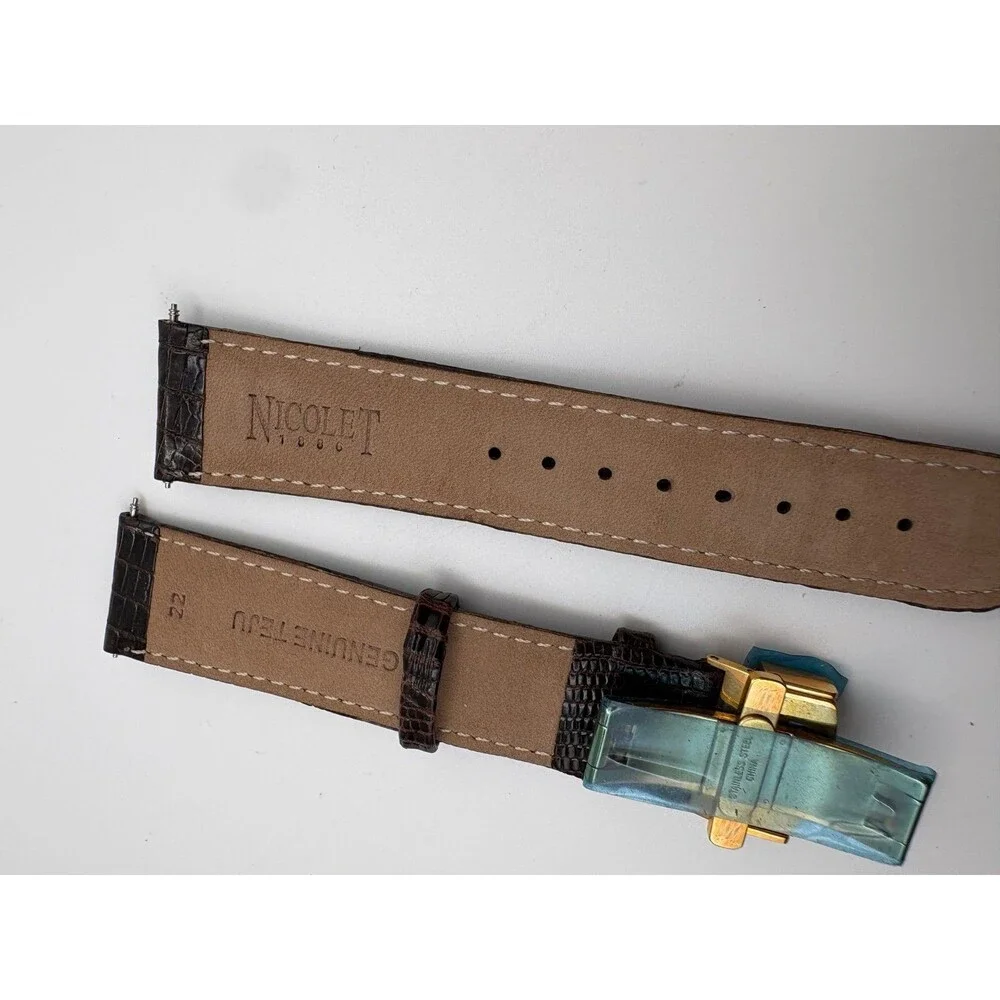 Armand Nicolet 22mm Dark Brown Genuine Teju Lizard Watch Strap Gold Deployant